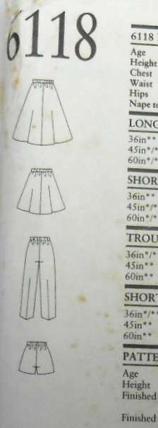 NEW LOOK 6118 GIRLS SKIRTS-PANTS-SKIRTS SIZES 3-10 YEARS-COMPLETE-PANTS CUT 10 YR, SKIRTS, SHORTS5
