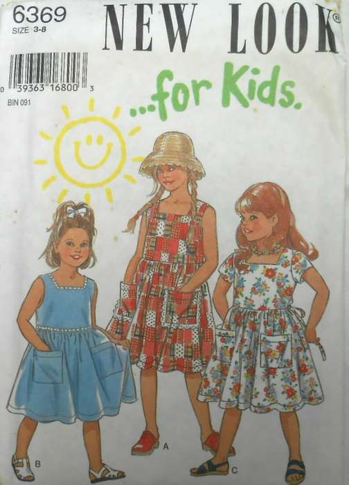 NEW LOOK PATTERNS 6369 GIRLS DRESS WITH TIEBACK SIZES 3-8 YEARS-COMPLETE-UNCUT- F/FOLDED
