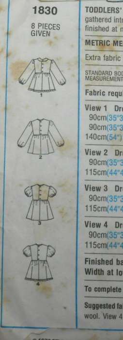 STYLE PATTERN 1830 TODDLERS DRESS WITH SMOCKING SIZE 4 YEARS BREAST 58 CM COMPLETE