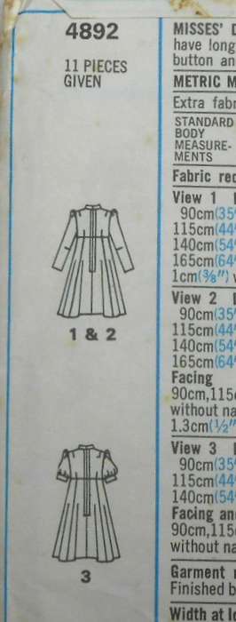 VINTAGE STYLE PATTERN 4892 DRESS WITH HIGH LINE BODICE SIZE 12 BUST 87 CM COMPLETE & PART CUT