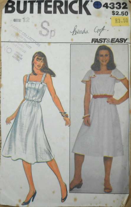 BUTTERICK 4332 FITTED DRESS -DETACHABLE CAPELETS+SHOULDER STRAPS SIZE 12 COMPLETE-ZIPLOC BAG