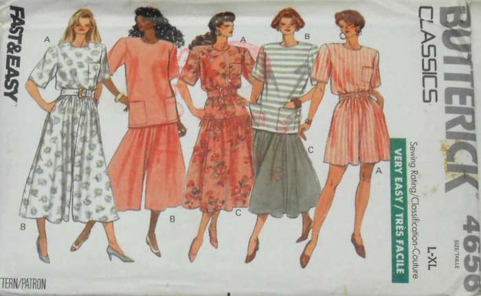 BUTTERICK 4656 TOP-SKIRT-SHORTS-CULOTTES SIZE L-XL (16-22) COMPLETE-UNCUT-F/FOLDED