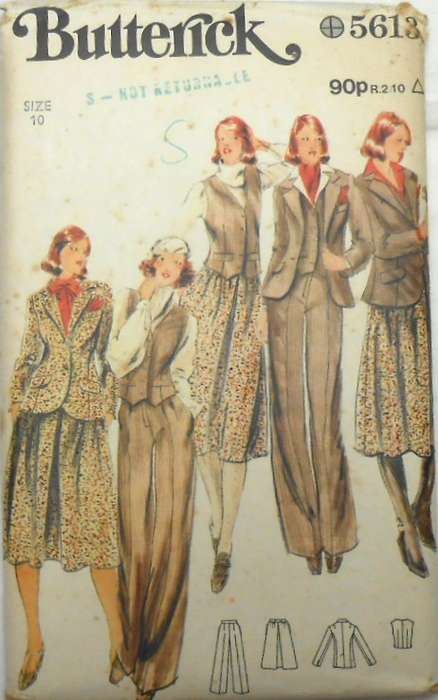 BUTTERICK 5813 WAISTCOAT-JACKET-SKIRT-PANTS SIZE 10 COMPLETE-UNCUT-F/FOLDED