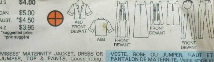 BUTTERICK 6628 MATERNITY JACKET-DRESS-PINAFORE-TOP-PANTS SIZE 14-16-18 COMPLETE-CUT TO 16-ZIPLOC