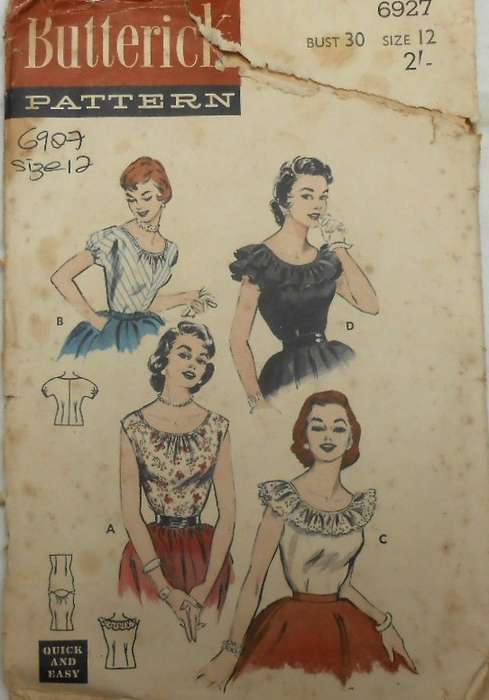 V/VINTAGE BUTTERICK 6907 SCOOP NECK BLOUSES SIZE 12 COMPLETE-ZIPLOC