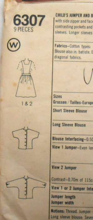 SIMPLICITY 6307 GIRLS PINAFORE & BACK BUTTON BLOUSE SIZE 3-4-5 YEARS -COMPLETE-CUT TO 5 YEARS