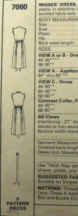 McCALLS 7060 DRESS-APPLIQUE-BELT SIZES 10 BUST 32 1/2 COMPLETE