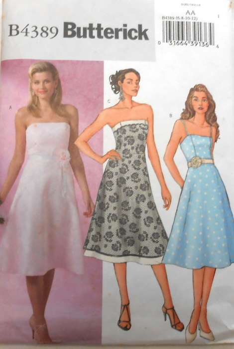BUTTERICK B4389 STUNNING CLOSE FITTING STRAPLESS LINED DRESS SIZE 6-8-10-12 COMPLETE-CUT TO 12