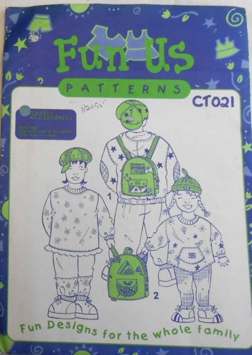 FUN US PATTERNS CT021-KIDDIES RUCKSACK-CAP-CAP WITH KNOT SIZE  1-6 YEARS+0-18 MTH COMPLETE-UNCUT-F/F