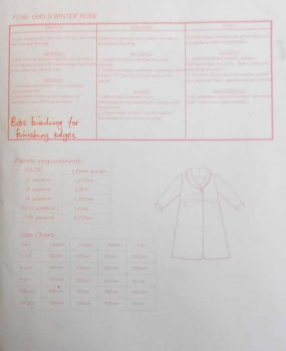 EAZY STITCH PATTERNS P016-WINTER GOWN FOR GIRLS SIZE 2-8 YEARS COMPLETE-PART CUT