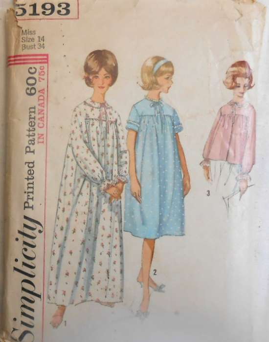 VINTAGE SIMPLICITY 5193 NIGHTGOWN & BEDJACKET SIZE 14 BUST 34" COMPLETE