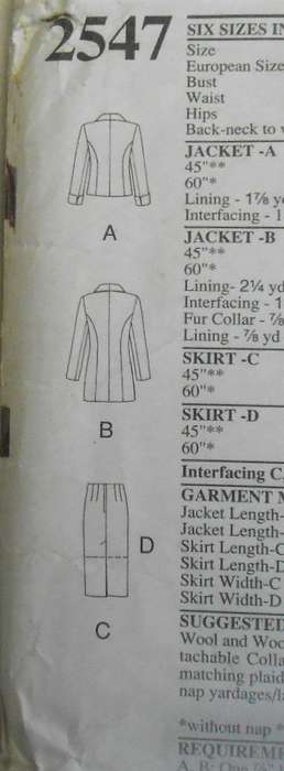 STYLE 2547 LONG & SHORT JACKET & SKIRT SIZE 6-16 COMPLETE-CUT TO 16