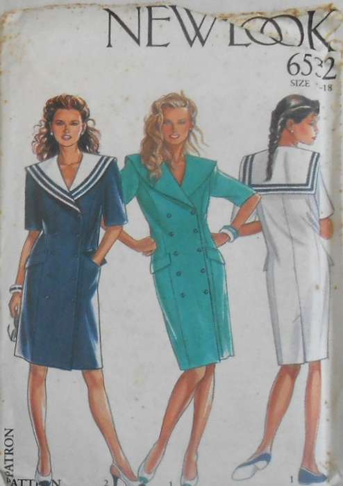 NEW LOOK PATTERNS 6532 DOUBLE BREASTED DRESS WITH SAILOR COLLAR SIZE 8-18 COMPLETE-UNCUT-F/FOLDED