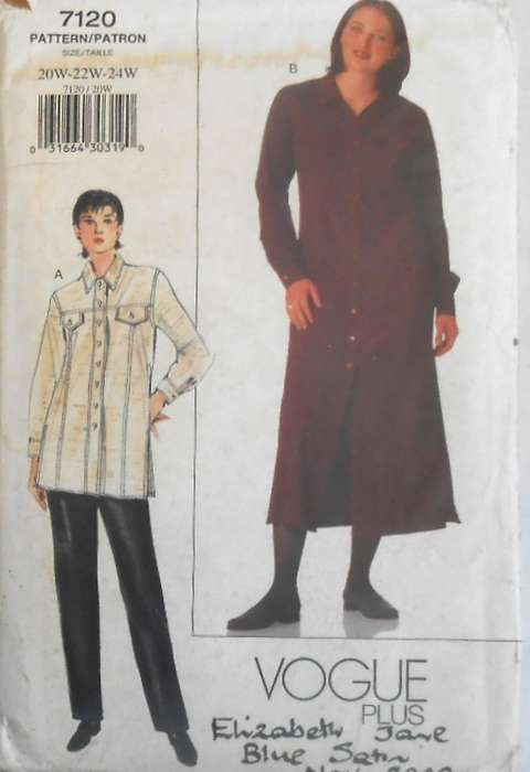 VOGUE 7120 WOMEN'S DRESS-TUNIC-PANTS SIZE 20W-22W-24W COMPLETE-UNCUT-F/FOLDED