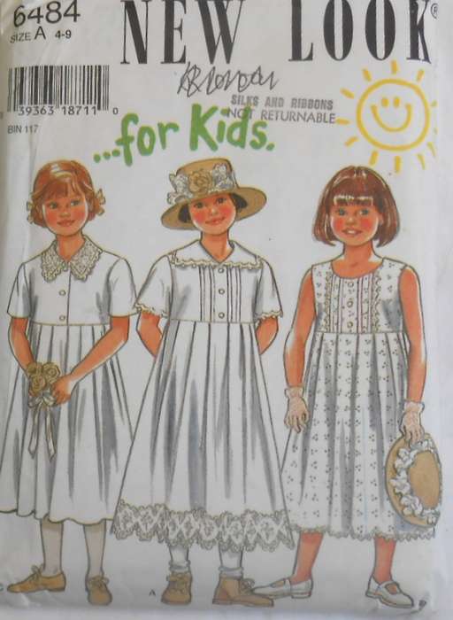 NEW LOOK PATTERNS 6484 GIRLS HIGH WAIST DRESS+COLLAR VARIATIONS SIZE 4-9 YRS-COMPLETE-UNCUT-F/FOLDED