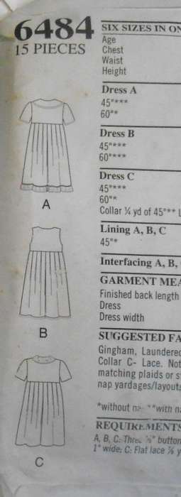 NEW LOOK PATTERNS 6484 GIRLS HIGH WAIST DRESS+COLLAR VARIATIONS SIZE 4-9 YRS-COMPLETE-UNCUT-F/FOLDED