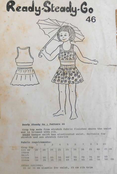 READY-STEADY-GO PATTERN 46 CROP TOP AND SHORT BASQUE SKIRT AGE 5 YEARS CHEST 57 CM