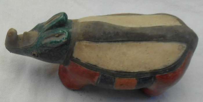 South African Raku Small Rhino figurine with double horn