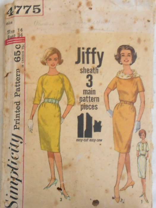 VINTAGE SIMPLICITY 4775 ONE PIECE JIFFY DRESS SIZE 14 BUST 34 COMPLETE ZIPLOC