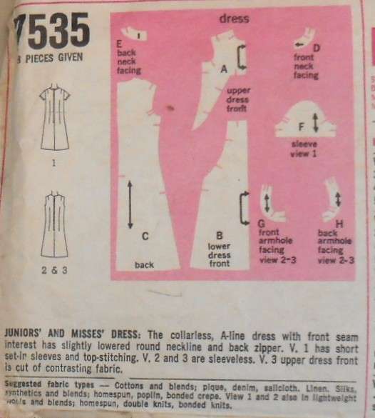 SIMPLICITY 7635 ONE PIECE DRESS SIZE 12 BUST 34 COMPLETE-ZIPLOC