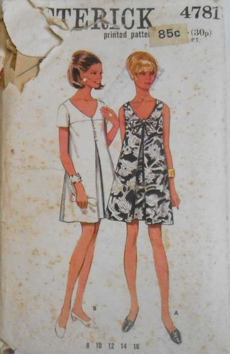 VINTAGE BUTTERICK 4781 ONE PIECE DRESS SIZE 12 BUST 34 COMPLETE