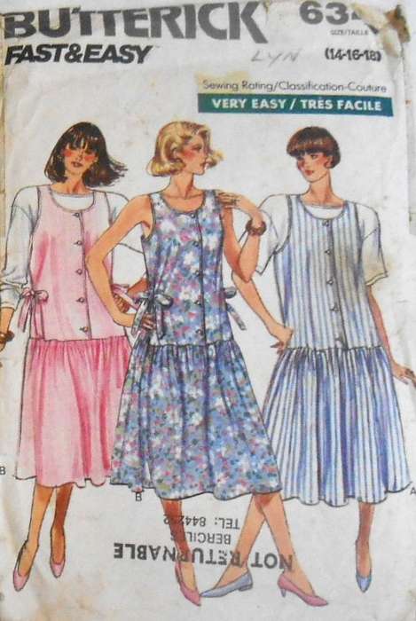 BUTTERICK 6348 MATERNITY DRESS-PINAFORE-TOP SIZE 14-16-18 COMPLETE