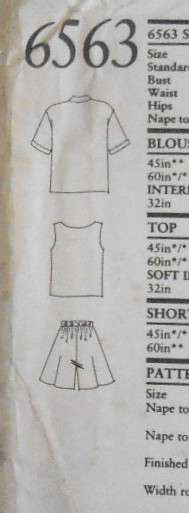 NEW LOOK PATTERNS 6563 SHIRT-TOP-CULOTTES SIZE 8-20 COMPLETE-CUT TO 16 SHORTS CUT TO 12