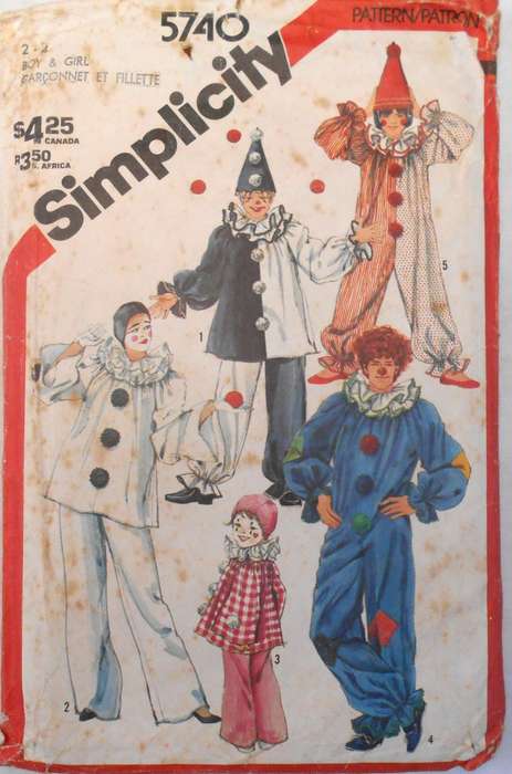 VINTAGE SIMPLICITY 5740 CLOWN COSTUMES & HATS SIZE KIDS  2-12 ADULTS 81-107 CM COMPLETE-NO SEWING IN