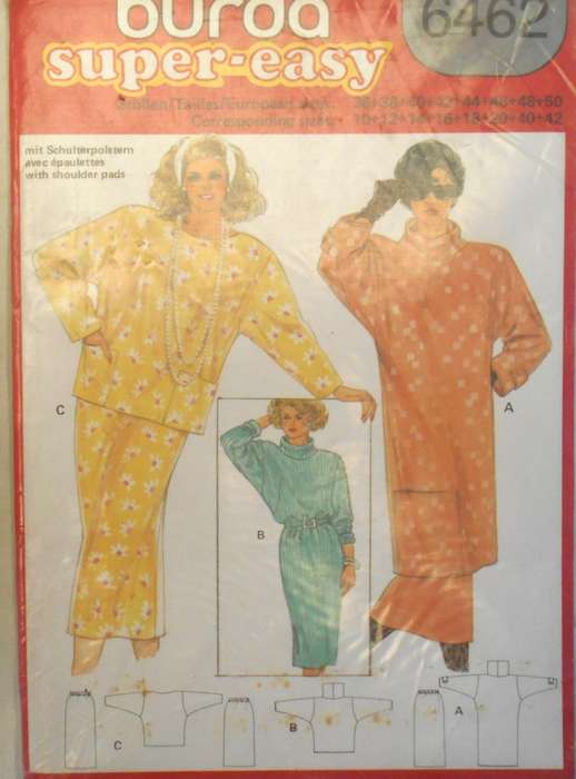 BURDA 6462 LADIES ROLL NECK DRESS & SKIRT SIZE10-42- COMPLETE-UNCUT-F/FOLDED