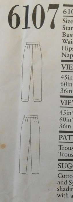 NEW LOOK PATTERNS 6107 PANTS SIZE 6-16 COMPLETE CUT TO 12