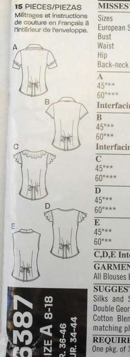NEW LOOK PATTERNS 6387 SET OF BLOUSES SIZE 8-18 COMPLETE-UNCUT-F/FOLDED