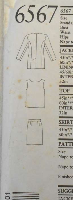 NEW LOOK PATTERNS 6567 LONG JACKET-TOP-SKIRT SIZE 6-18 COMPLETE-2 PIECES CUT+ TOP CUT TO 18
