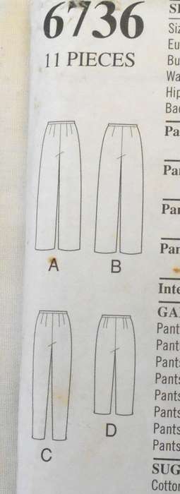 NEW LOOK PATTERNS 6736 DIFFERENT PANTS SHAPES SIZE 8-18 COMPLETE-PART CUT TO 18