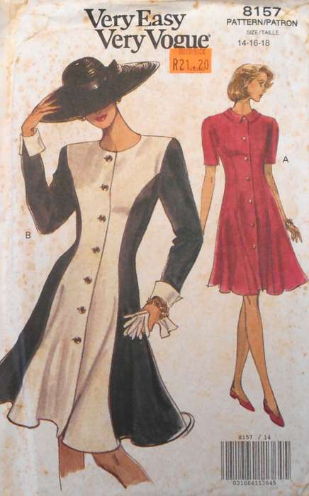 VOGUE 8157 FITTED & FLARED FRONT BUTTON DRESS SIZE 14-16-18 COMPLETE-UNCUT-F/FOLDED