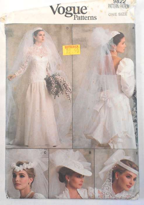 VOGUE 9822 VEIL & HEADPIECE ONE SIZE COMPLETE-UNCUT-F/FOLDED