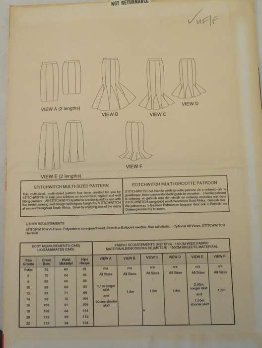 STITCHWITCH M202 EASY VERATILE PULL ON PANELLED SKIRTS SIZE 6-22 COMPLETE-UNCUT-NO SEPARATE INST