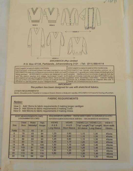 STITCHWITCH M401 THE VERSITILE V SIZE 6-22 COMPLETE-UNCUT-NO SEPARATE INST