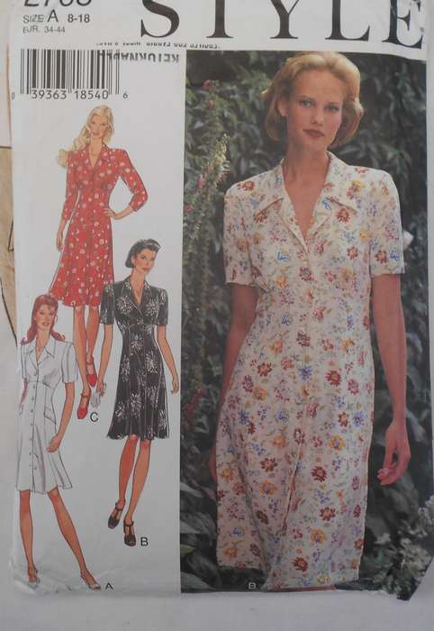STYLE 2708 FRONT BUTTON DRESS WITH COLLAR SIZE 8-18 COMPLETE CUT TO 18