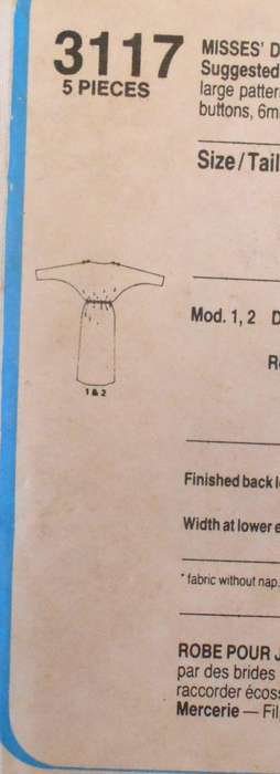 STYLE 3117 STRAIGHT DRESS CUT IN ONE WITH SLEEVES SIZE 14 COMPLETE-UNCUT F/FOLDED