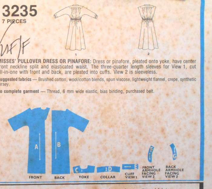 STYLE 3235 PULLOVER DRESS OR PINAFORE SIZE 14 BUST 92 CM COMPLETE-UNCUT-F/FOLDED