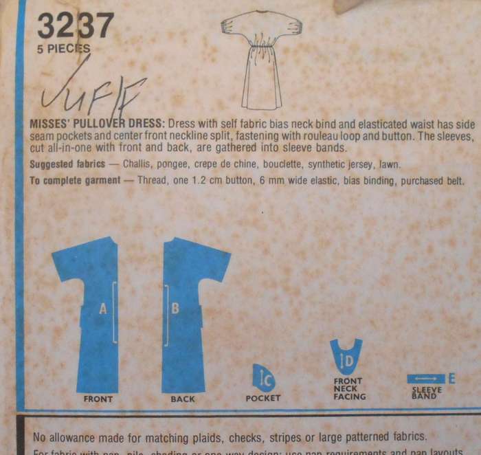 STYLE 3237 PULLOVER DRESS SIZE 14 BUST 92 CM COMPLETE-UNCUT-F/FOLDED