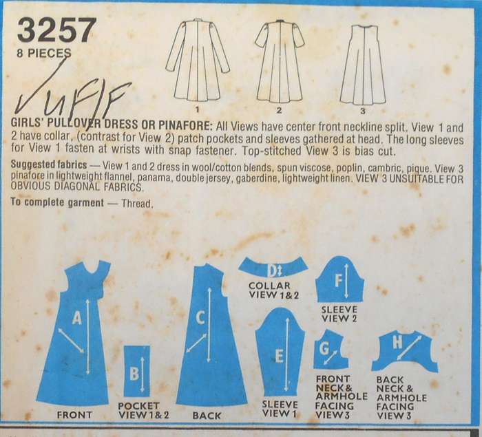 STYLE 3257 GIRLS PULLOVER DRESS OR PINAFORE SIZE 12 YEARS BREAST 76 CM COMPLETE-UNCUT-F/FOLDED