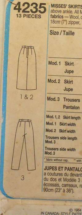STYLE 4235 SKIRTS & PANTS SIZE 8-10-12 COMPLETE-UNCUT-F/FOLDED