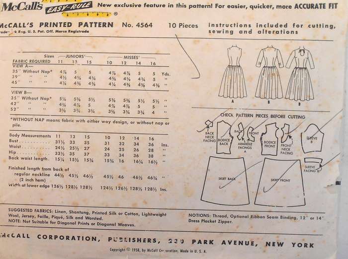 V/VINTAGE McCALLS 4564 DRESS SIZE 13 BUST 33" COMPLETE