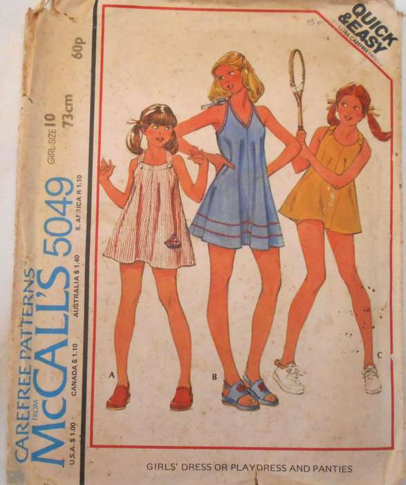 VINTAGE McCALLS 5049 GIRLS DRESS-PLAYDRESS-PANTIES SIZE 10 YEARS BREAST 73 CM COMPLETE