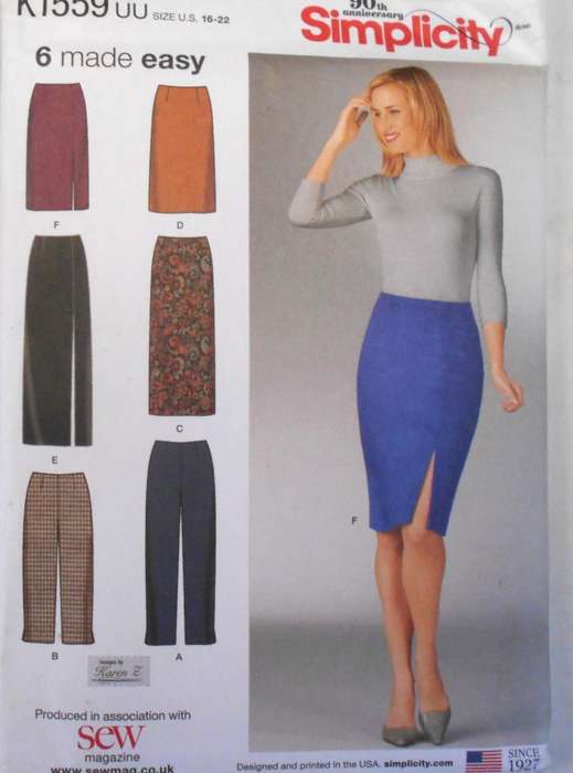 SIMPLICITY K1559 SLIM SKIRTS & PANTS SIZE 16-22 COMPLETE-UNCUT-F/FOLDED
