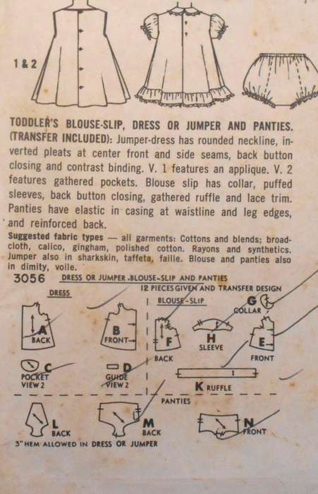 VINTAGE SIMPLICITY 3056 TODDLERS BLOUSE-DRESS-PINAFORE-PANTIES SIZE 1 YEAR COMPLETE-NO SEWING INSTRU