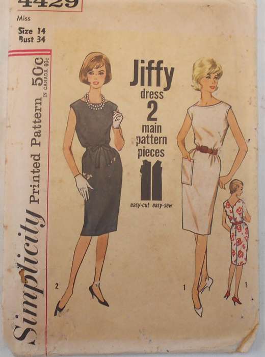 VINTAGE SIMPLICITY 4429 JIFFY DRESS SIZE 14 BUST 34 COMPLETE