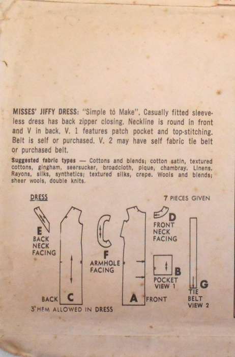VINTAGE SIMPLICITY 4429 JIFFY DRESS SIZE 14 BUST 34 COMPLETE