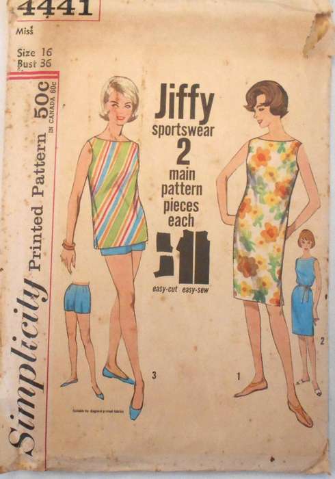 VINTAGE SIMPLICITY 4441 JIFFY BEACH DRESS-TOP-SHORTS SIZE 16 BUST 36 COMPLETE